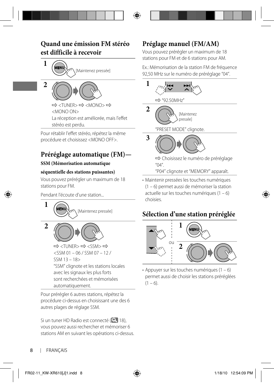 Préglage manuel (fm/am), Sélection d’une station préréglée, Préréglage automatique (fm) | JVC GET0665-001A User Manual | Page 92 / 127
