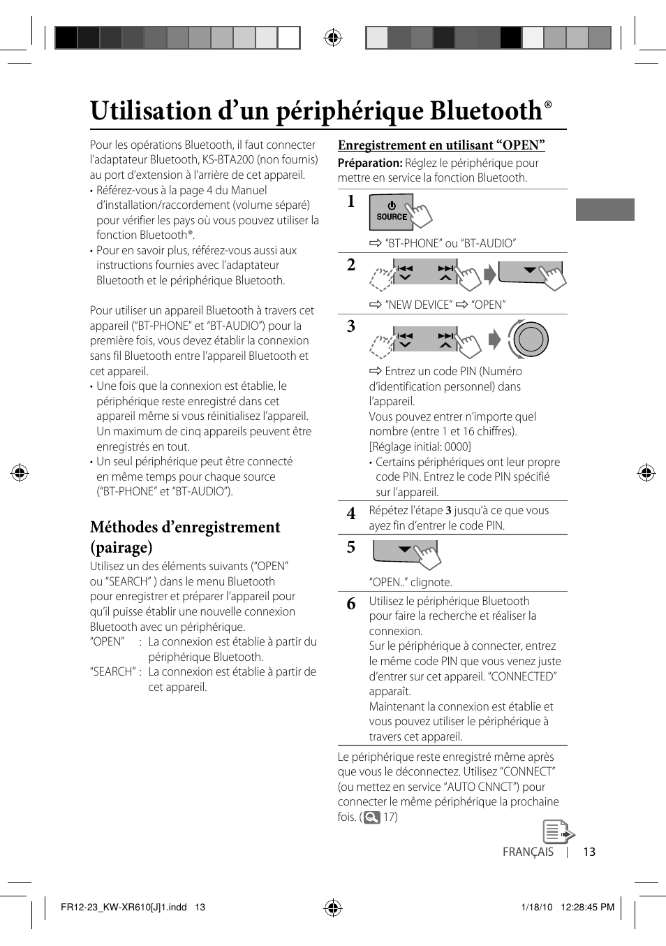 Utilisation d’un périphérique bluetooth, Méthodes d’enregistrement (pairage) | JVC GET0665-001A User Manual | Page 97 / 127