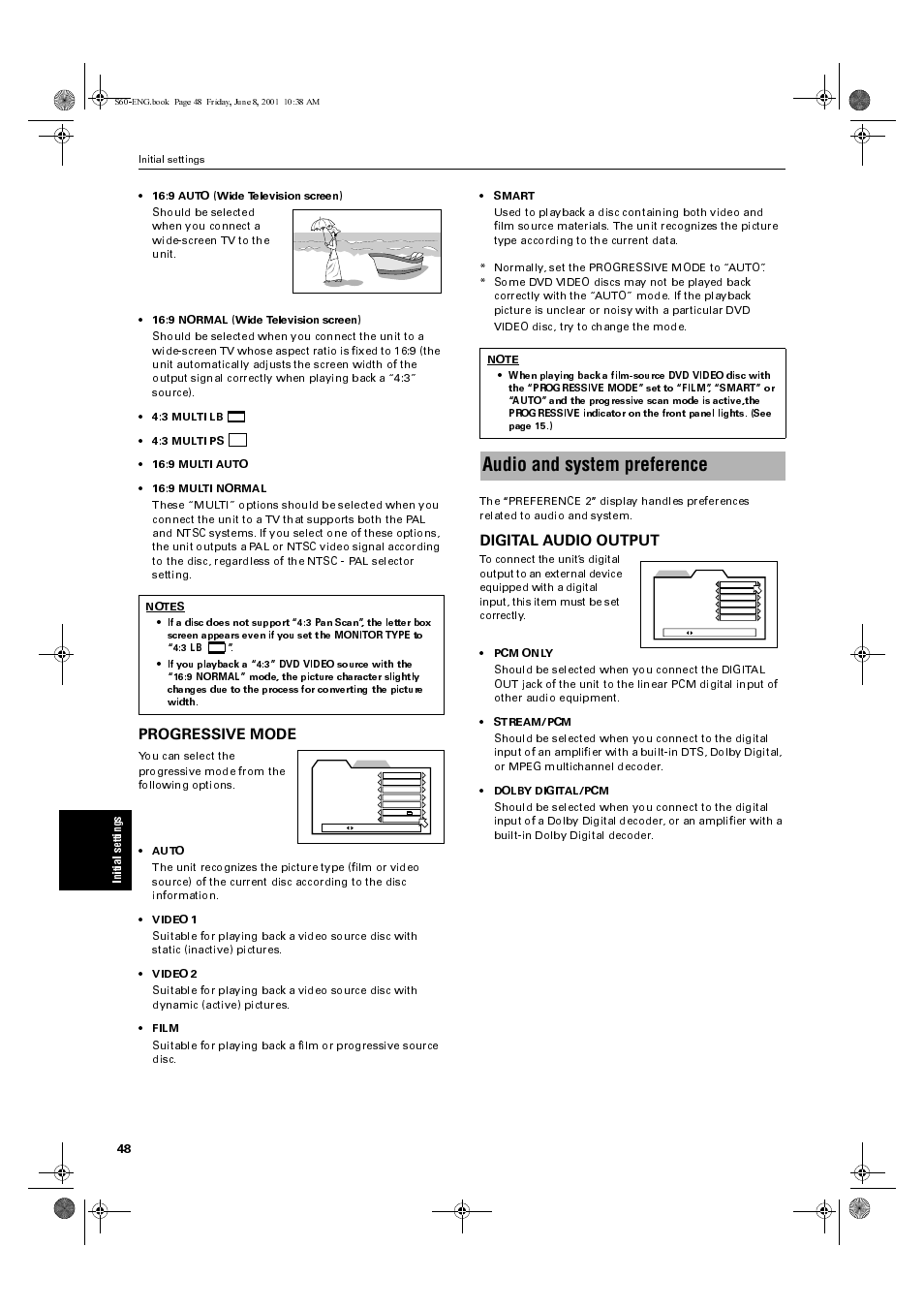 Audio and system preference, Progressive mode, Digital audio output | JVC XV-S60BK User Manual | Page 50 / 62