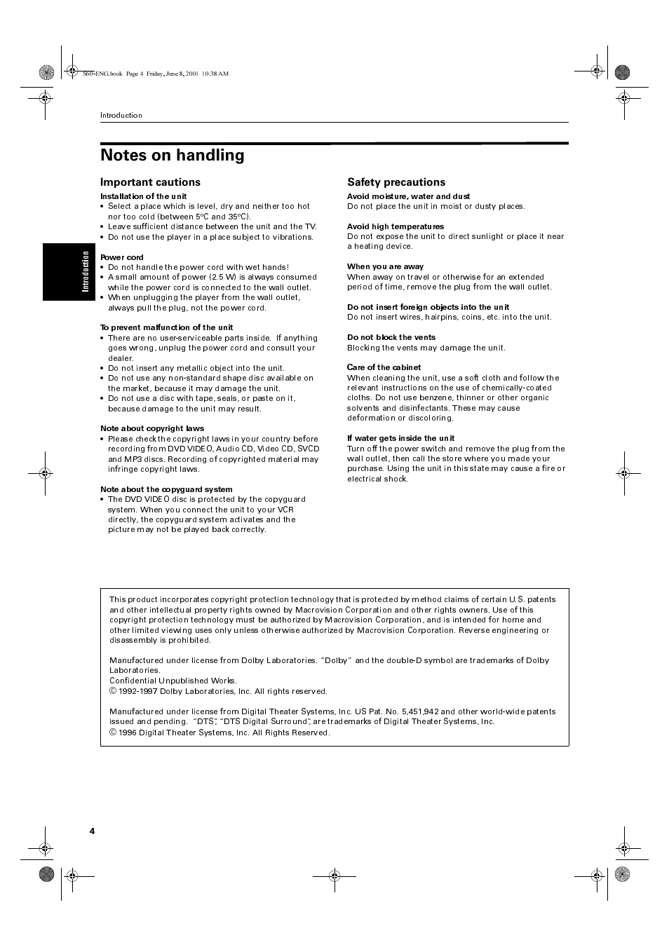 Important cautions, Safety precautions | JVC XV-S60BK User Manual | Page 6 / 62