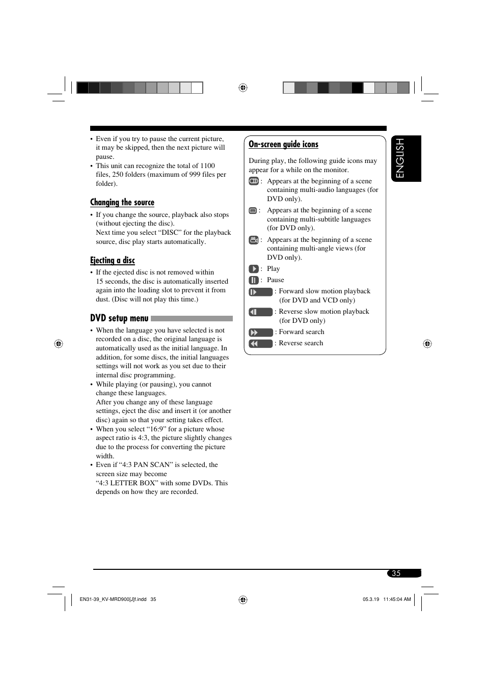 English, Dvd setup menu | JVC LVT1340-001A User Manual | Page 35 / 117