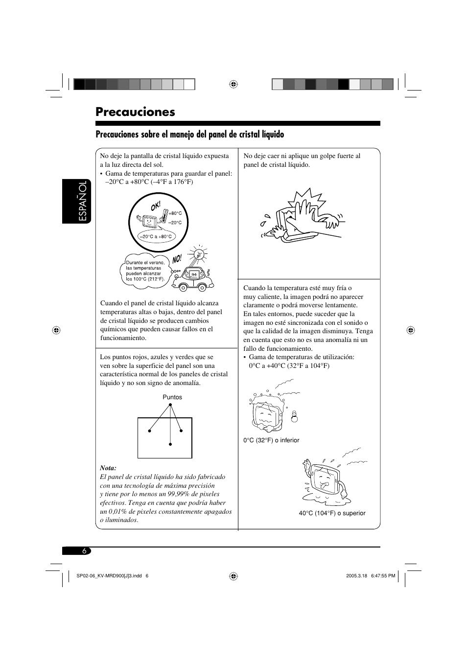 Precauciones, Esp a ñ ol | JVC LVT1340-001A User Manual | Page 44 / 117