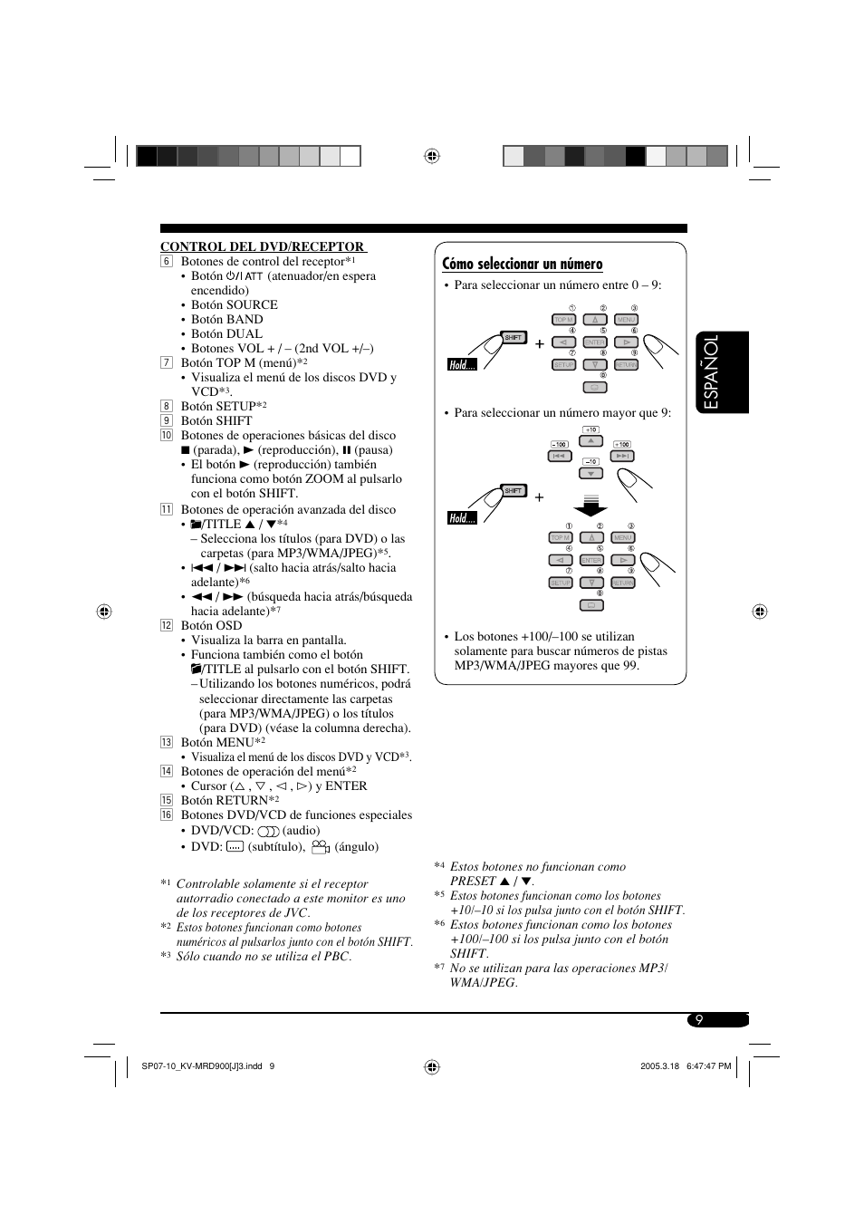 Esp a ñ ol, Cómo seleccionar un número | JVC LVT1340-001A User Manual | Page 47 / 117