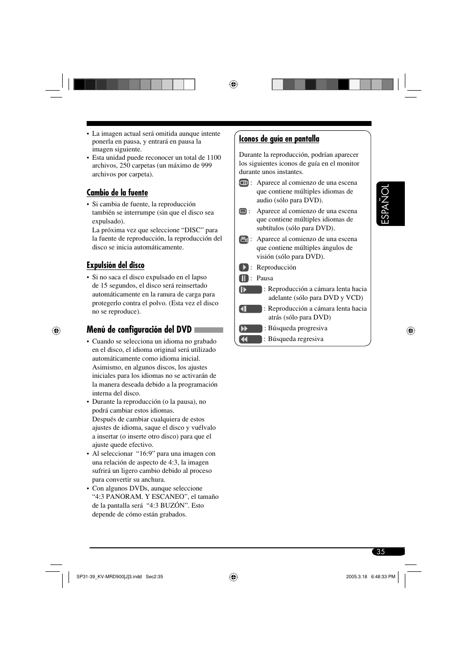 Esp a ñ ol, Menú de configuración del dvd | JVC LVT1340-001A User Manual | Page 73 / 117