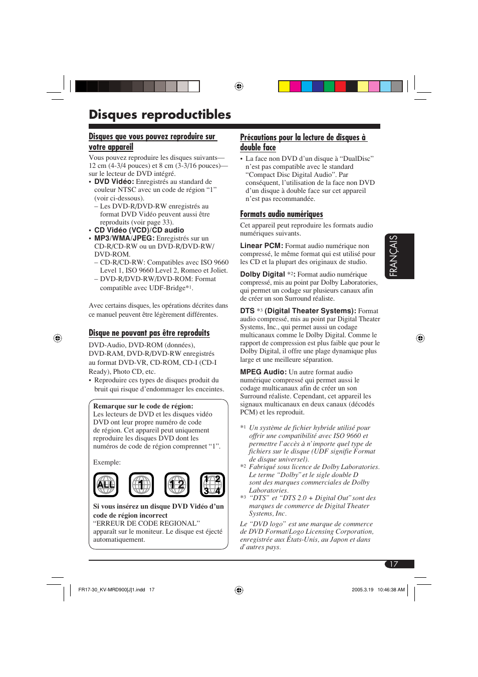 Disques reproductibles, Français | JVC LVT1340-001A User Manual | Page 93 / 117