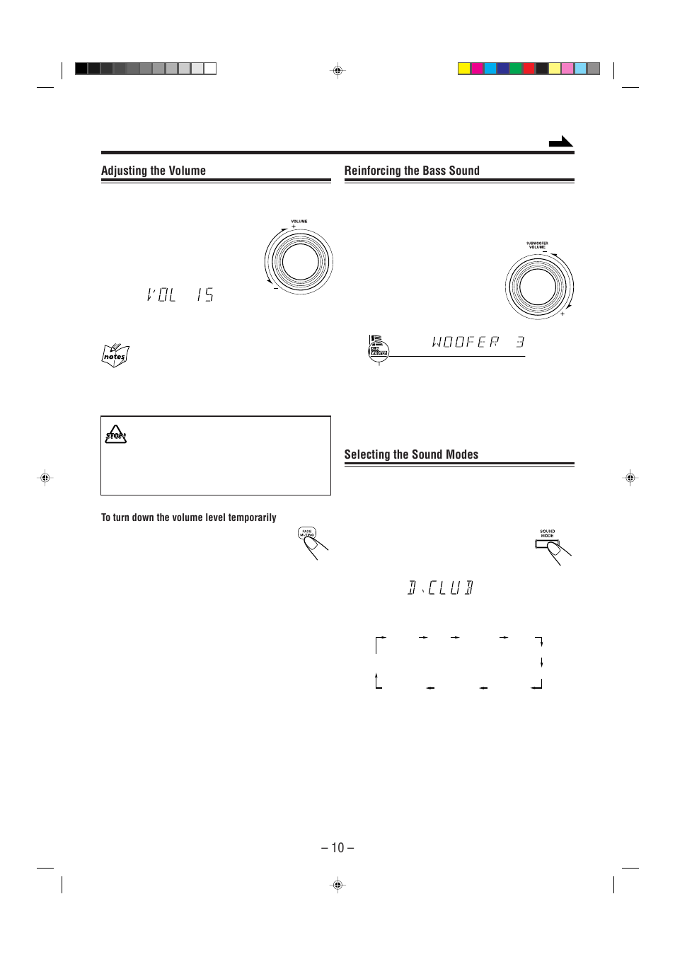 Reinforcing the bass sound, Selecting the sound modes, Adjusting the volume | JVC MX-J900 User Manual | Page 13 / 30