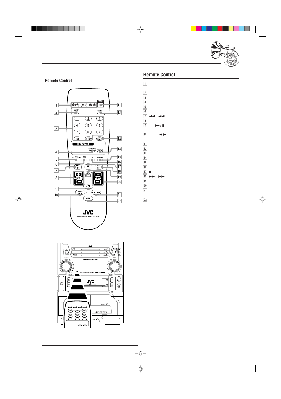 Remote control | JVC MX-J900 User Manual | Page 8 / 30