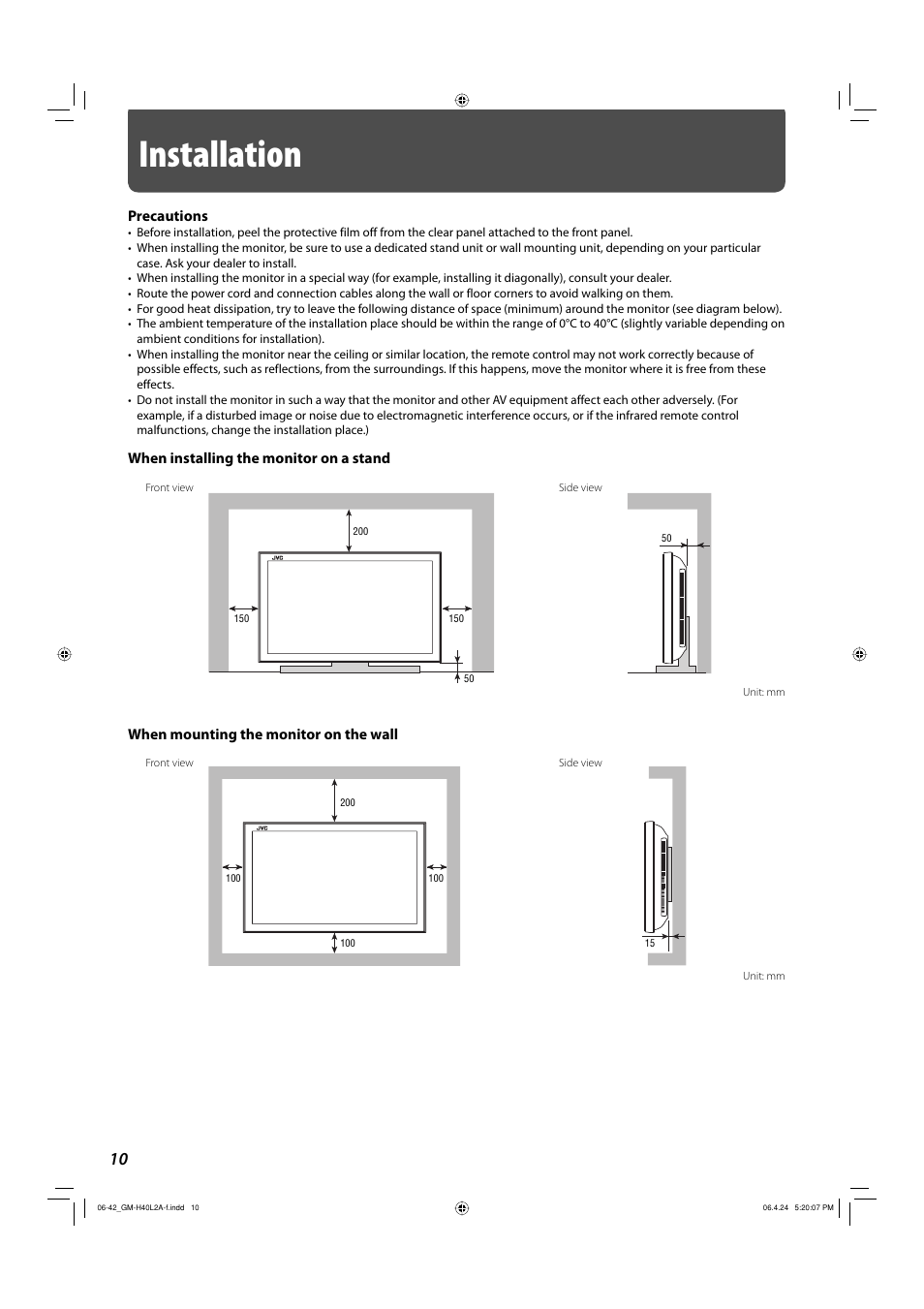 Installation | JVC GM-H40L2A User Manual | Page 12 / 46