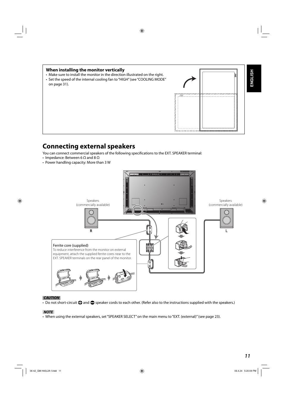 Connecting external speakers | JVC GM-H40L2A User Manual | Page 13 / 46