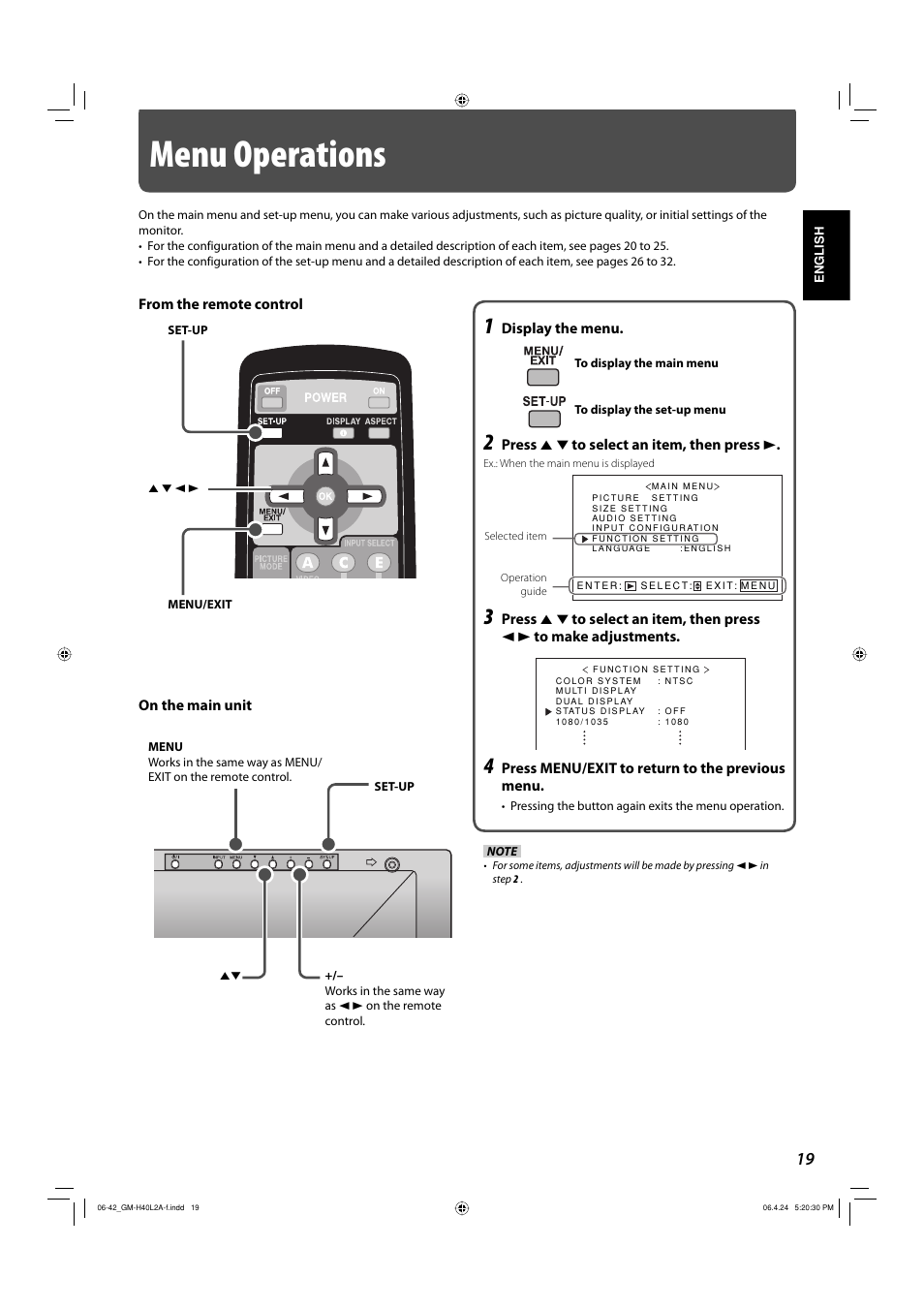 Menu operations | JVC GM-H40L2A User Manual | Page 21 / 46