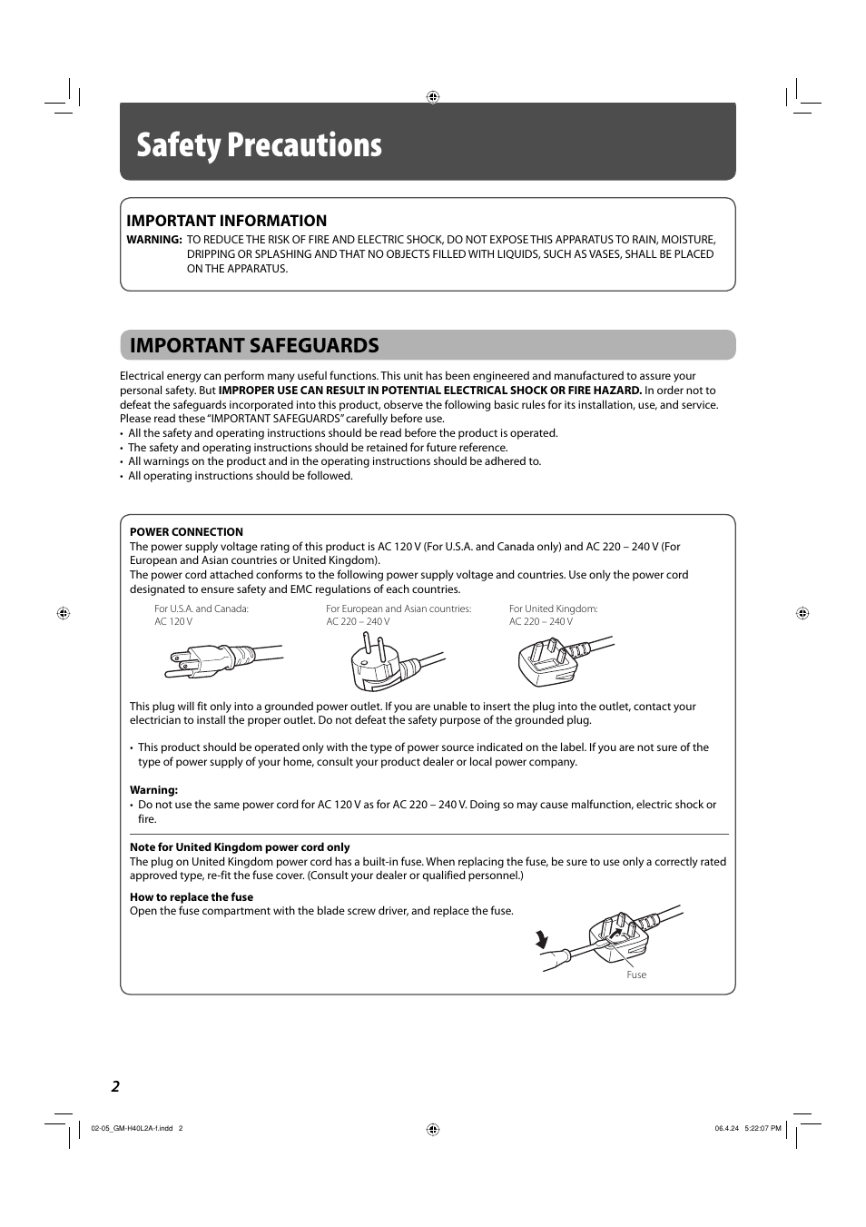 Safety precautions, Important safeguards, Important information | JVC GM-H40L2A User Manual | Page 4 / 46