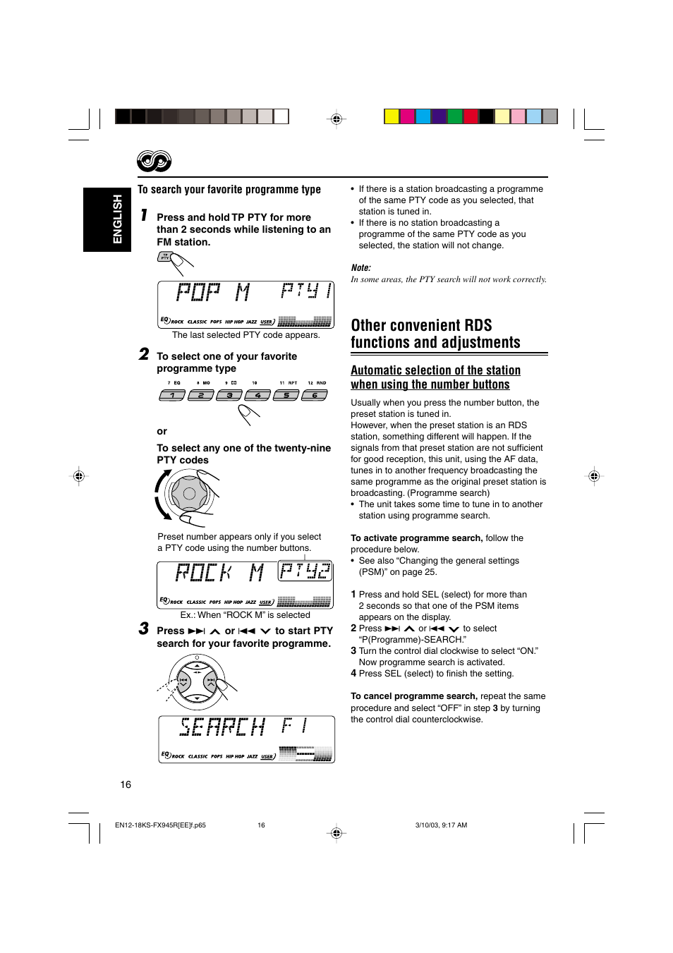 Other convenient rds functions and adjustments | JVC GET0122-001A User Manual | Page 16 / 48