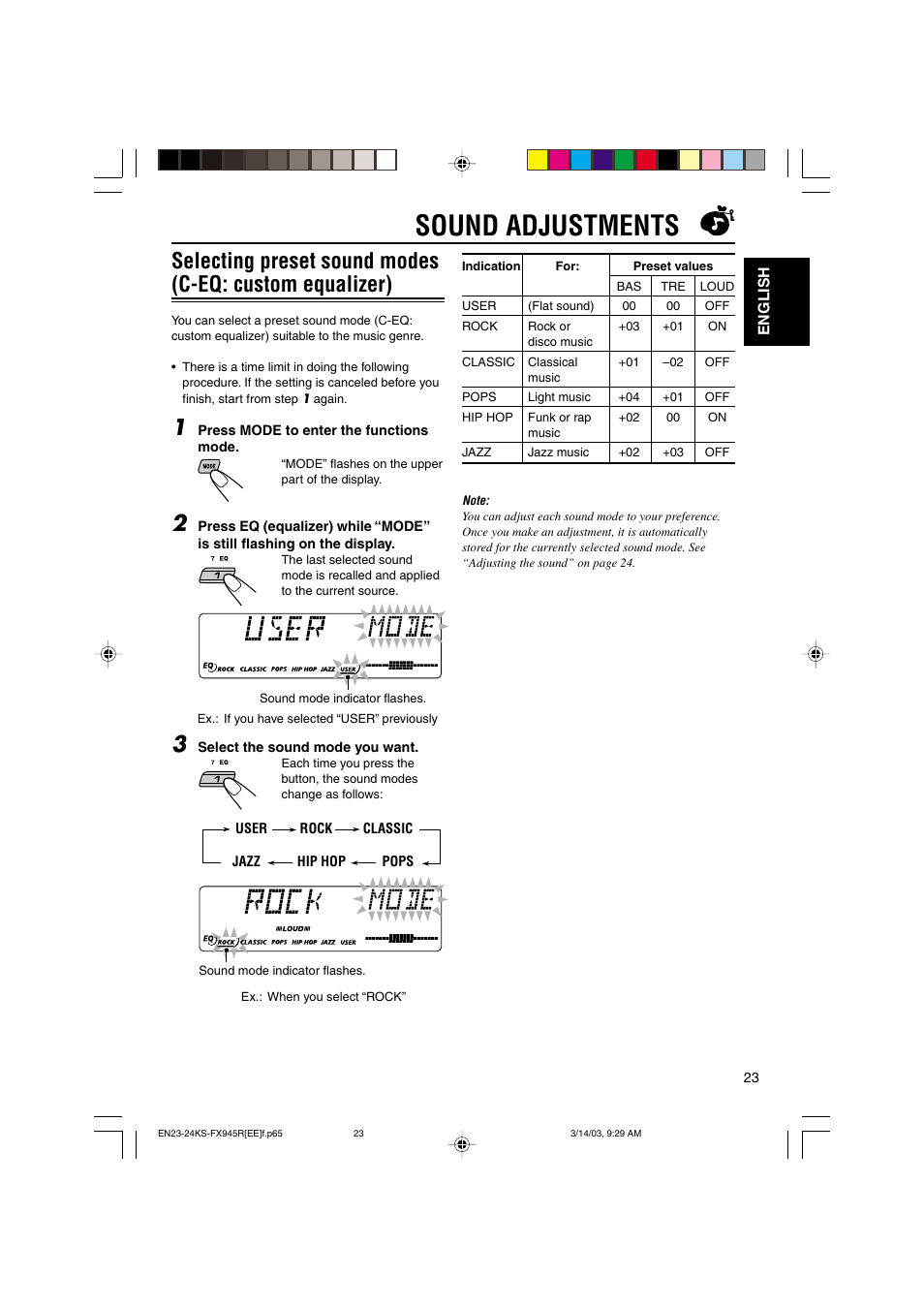 Sound adjustments | JVC GET0122-001A User Manual | Page 23 / 48