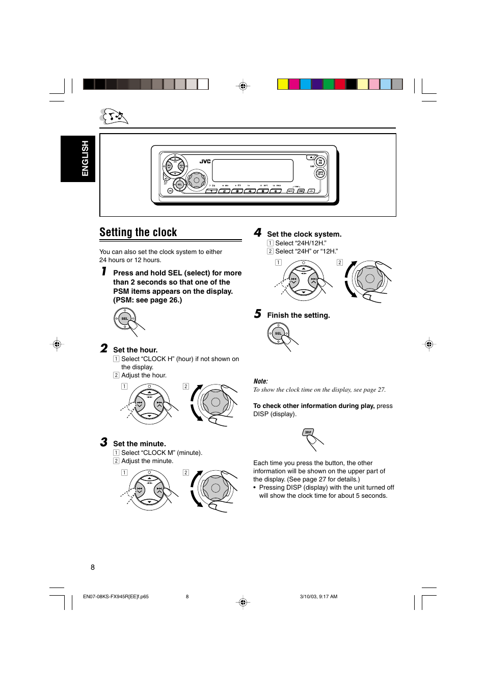 Setting the clock | JVC GET0122-001A User Manual | Page 8 / 48