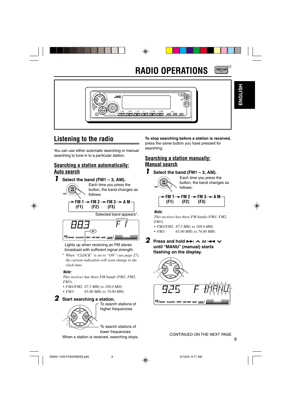 Radio operations, Listening to the radio | JVC GET0122-001A User Manual | Page 9 / 48