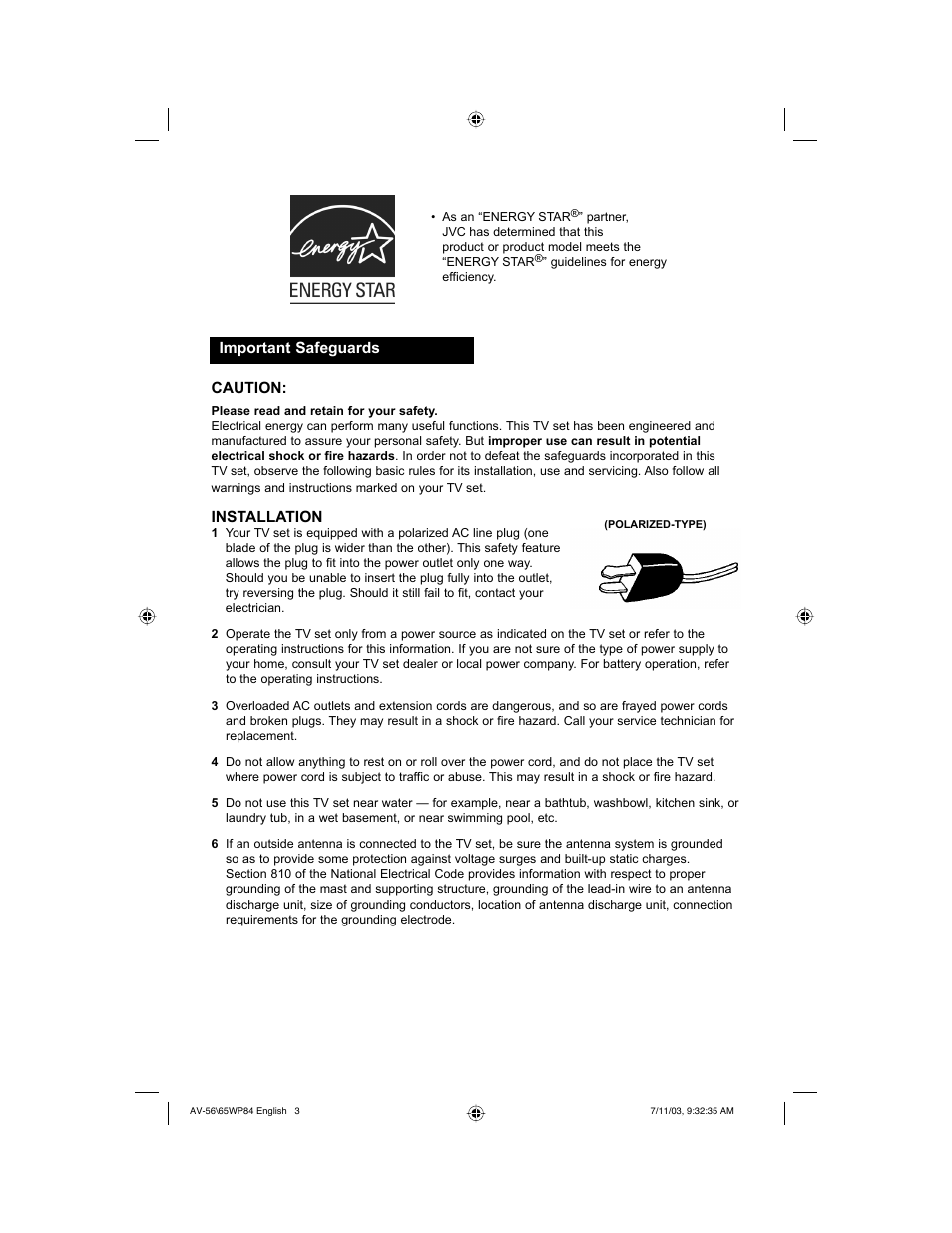 JVC AV 65WP84 User Manual | Page 3 / 72