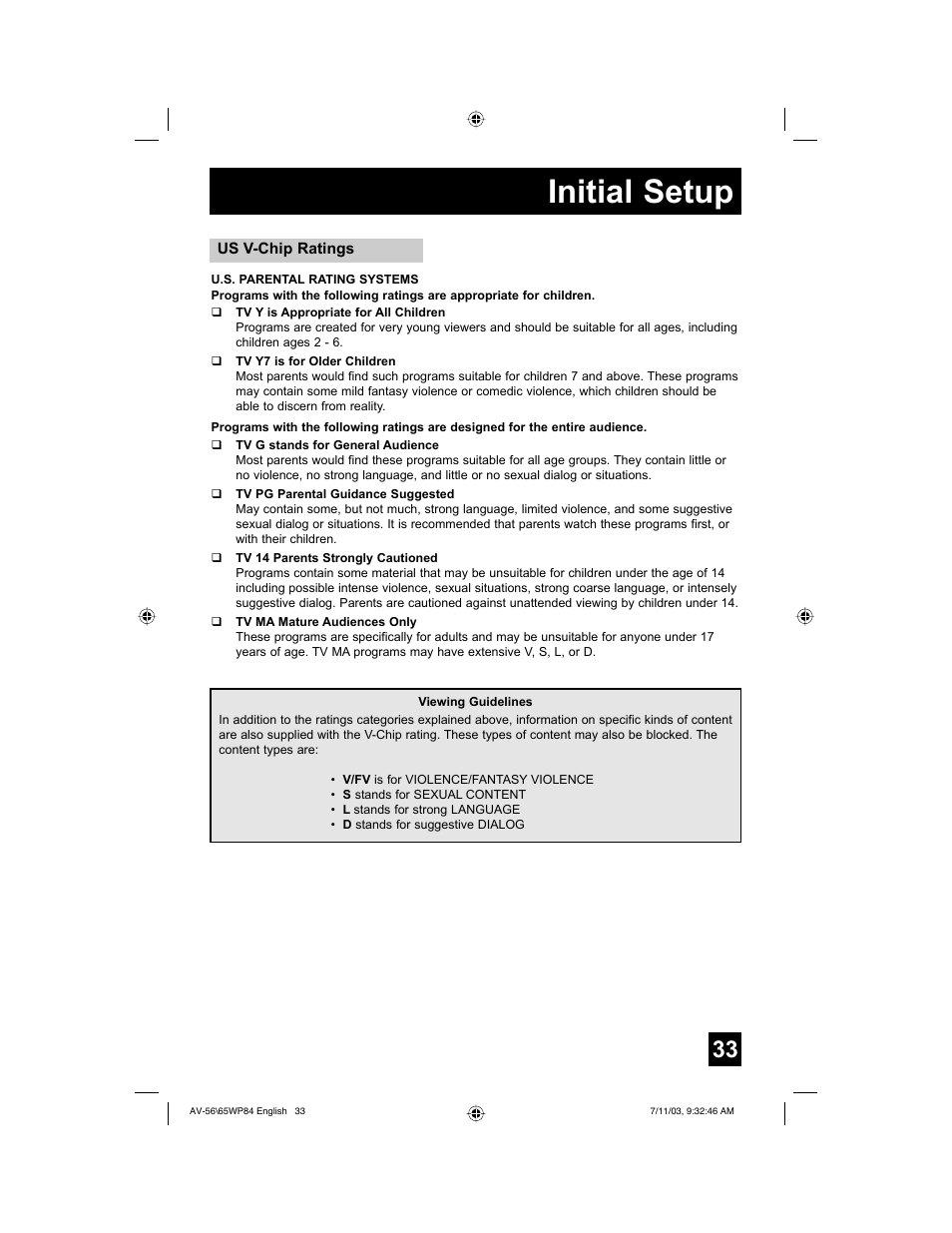 Initial setup | JVC AV 65WP84 User Manual | Page 33 / 72