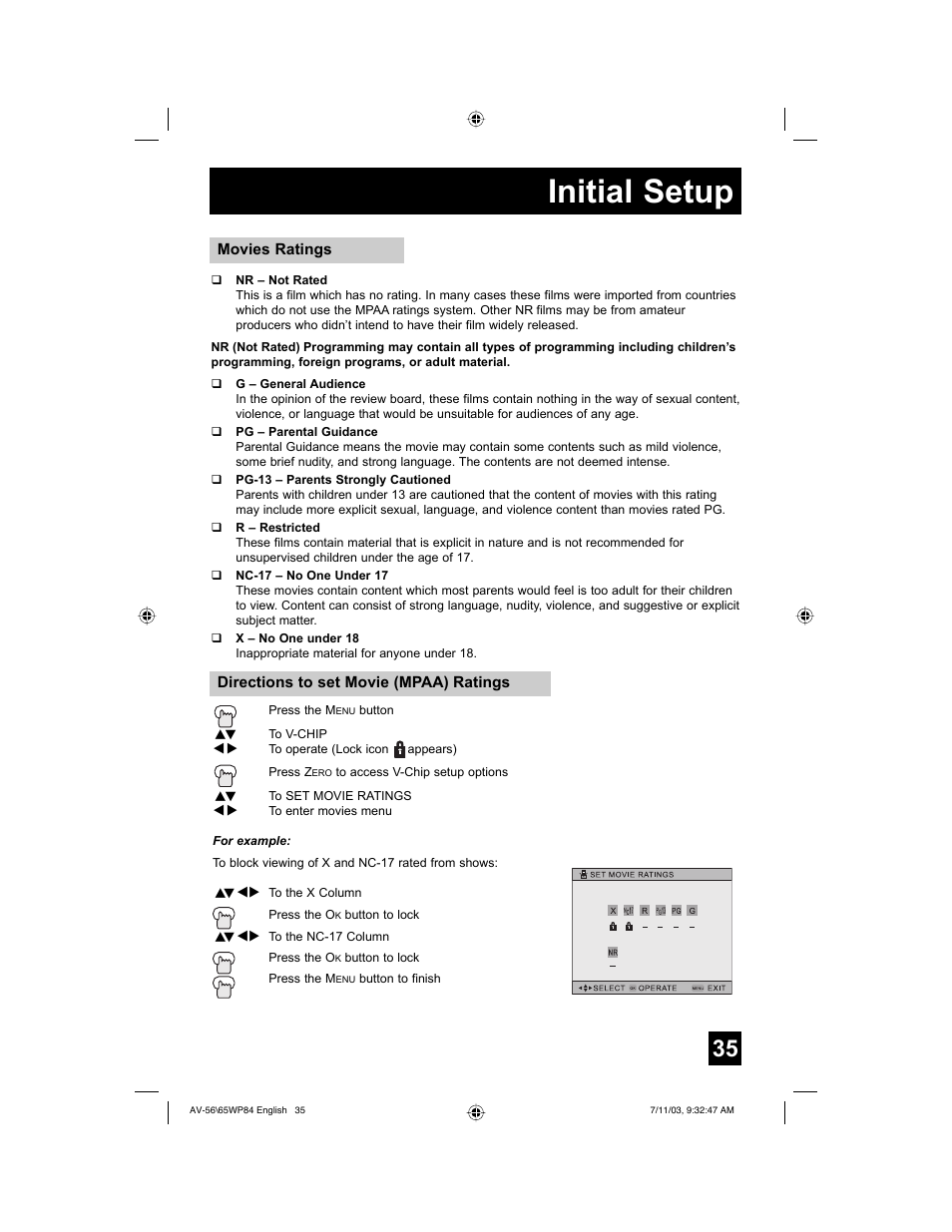 Initial setup | JVC AV 65WP84 User Manual | Page 35 / 72