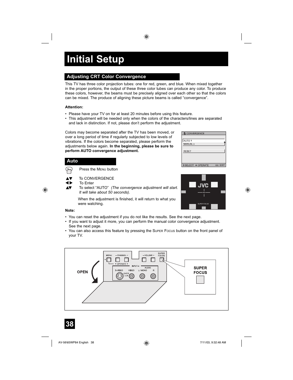 Initial setup | JVC AV 65WP84 User Manual | Page 38 / 72