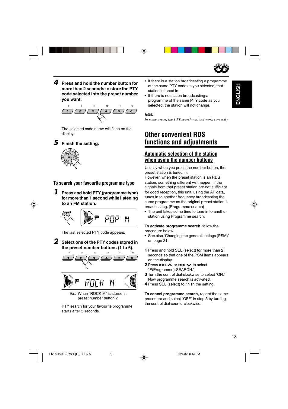 Other convenient rds functions and adjustments, English | JVC KD-S735R User Manual | Page 13 / 32