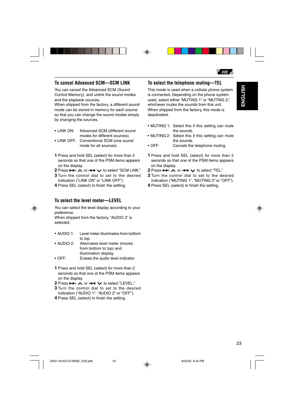 English to cancel advanced scm—scm link | JVC KD-S735R User Manual | Page 23 / 32