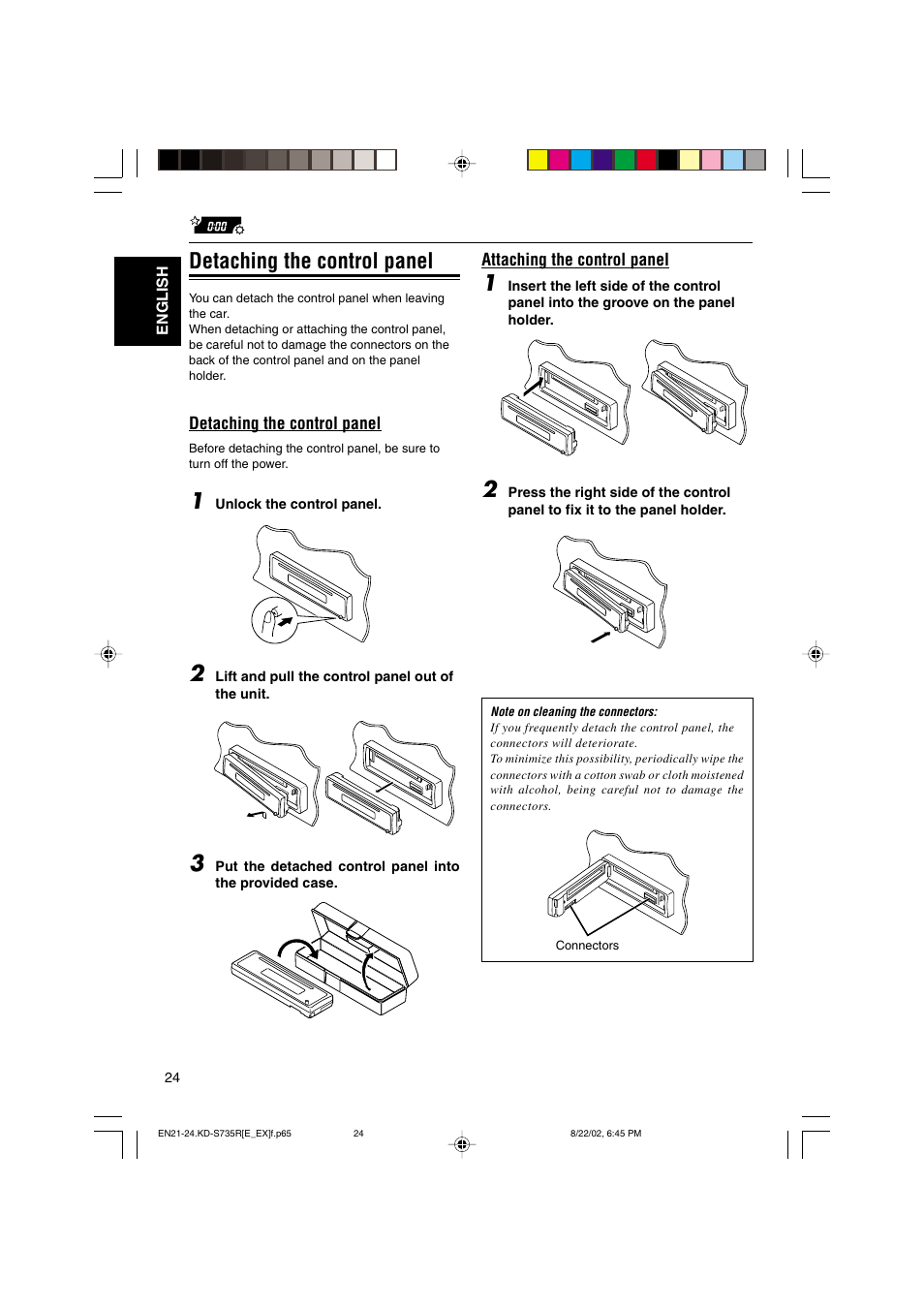 Detaching the control panel | JVC KD-S735R User Manual | Page 24 / 32