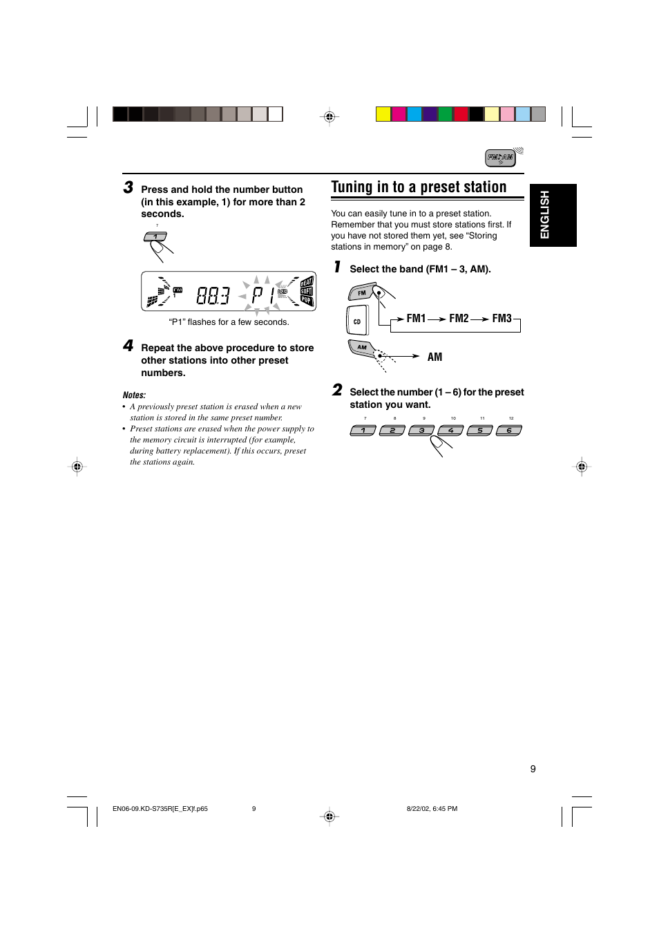 Tuning in to a preset station | JVC KD-S735R User Manual | Page 9 / 32