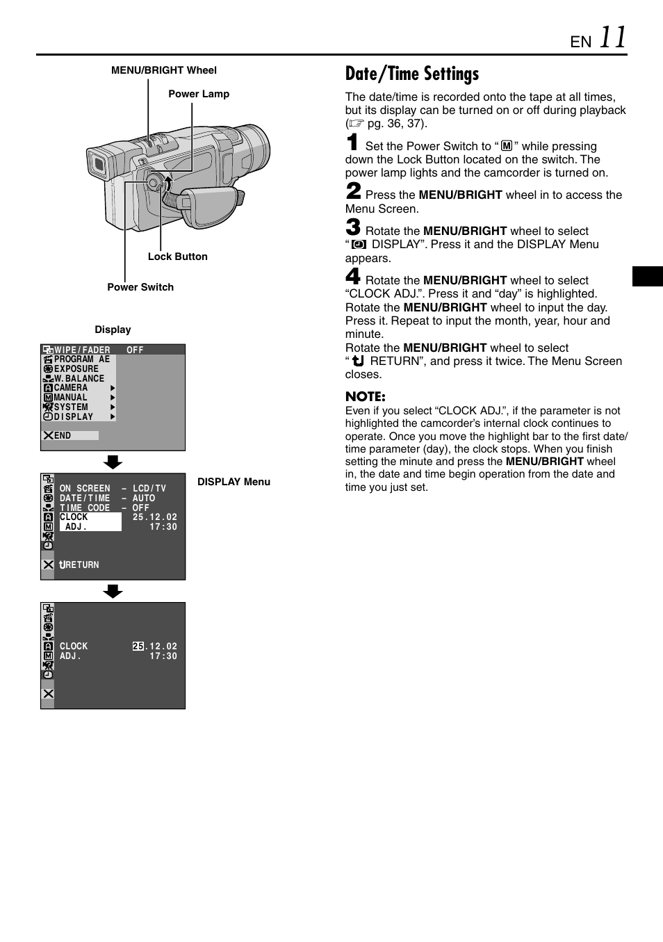 Date/time settings | JVC MINI DV GR-DVL120 User Manual | Page 11 / 64
