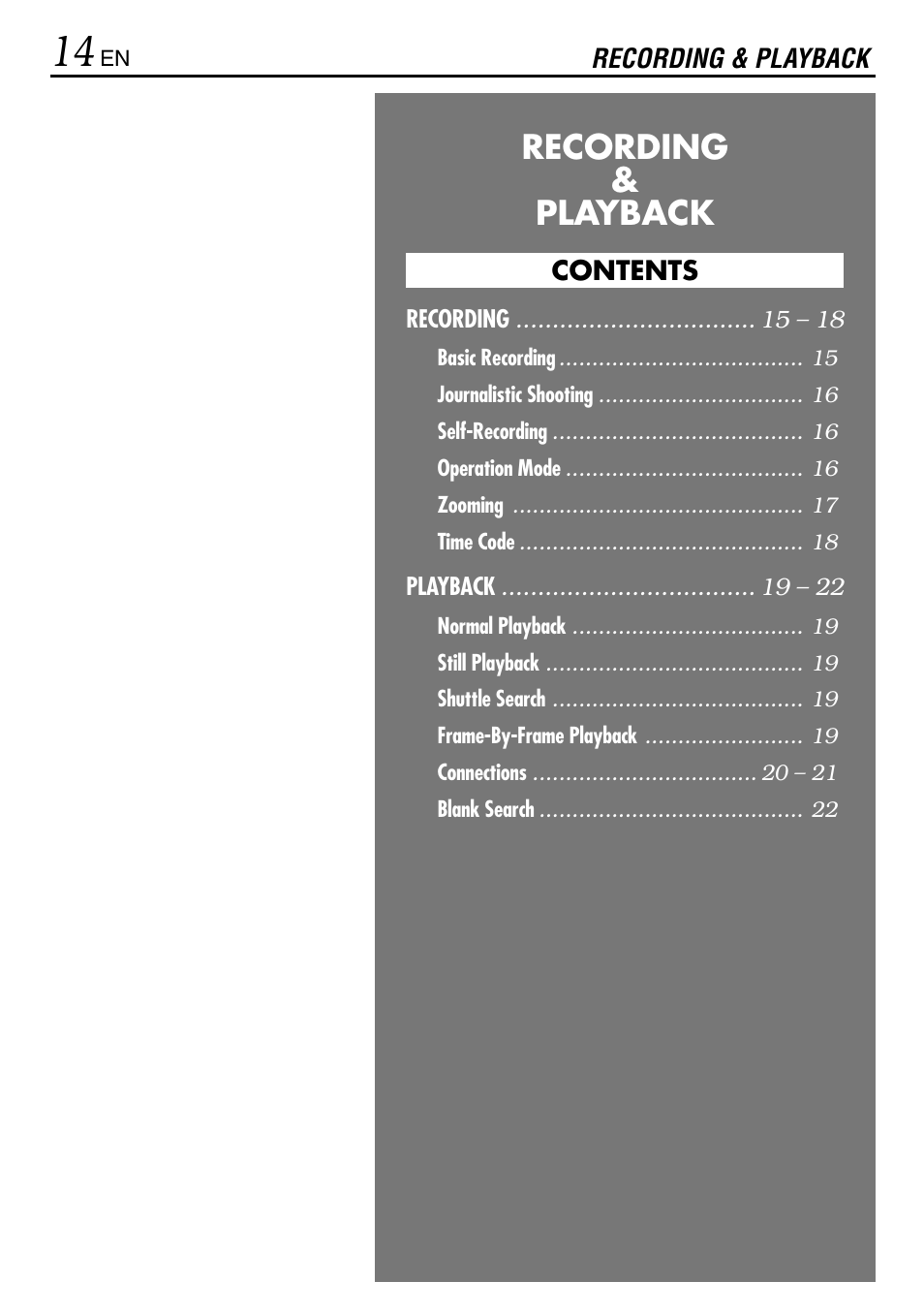 Recording & playback | JVC MINI DV GR-DVL120 User Manual | Page 14 / 64