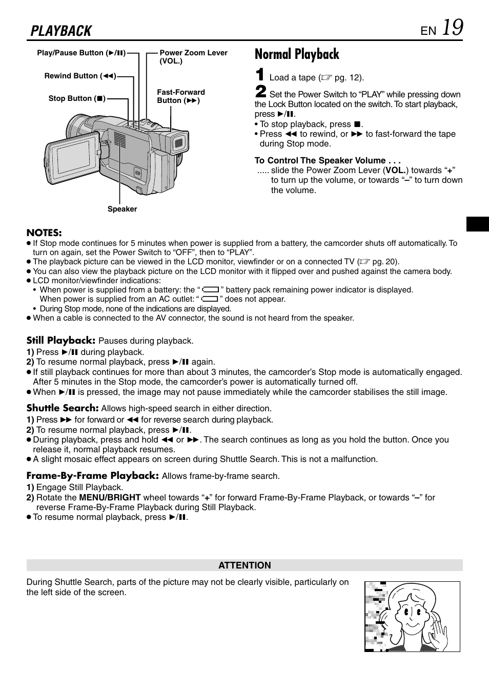 Playback, Playback normal playback | JVC MINI DV GR-DVL120 User Manual | Page 19 / 64