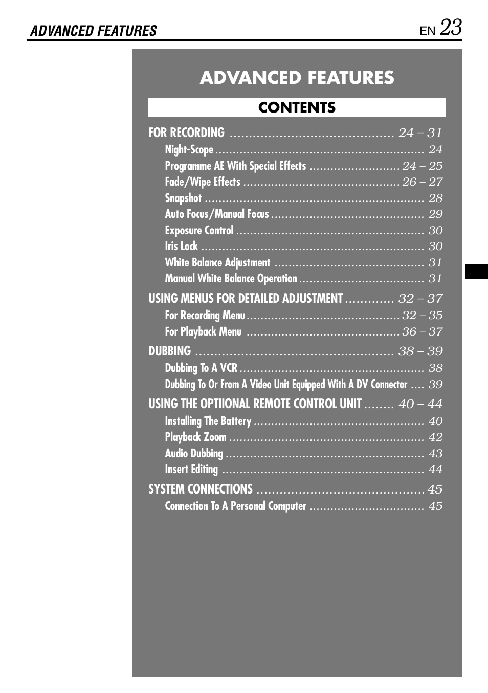 Advanced features | JVC MINI DV GR-DVL120 User Manual | Page 23 / 64