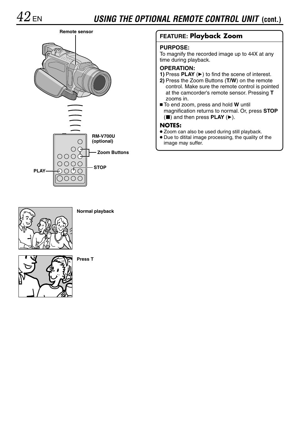 Using the optional remote control unit, Cont.) | JVC MINI DV GR-DVL120 User Manual | Page 42 / 64
