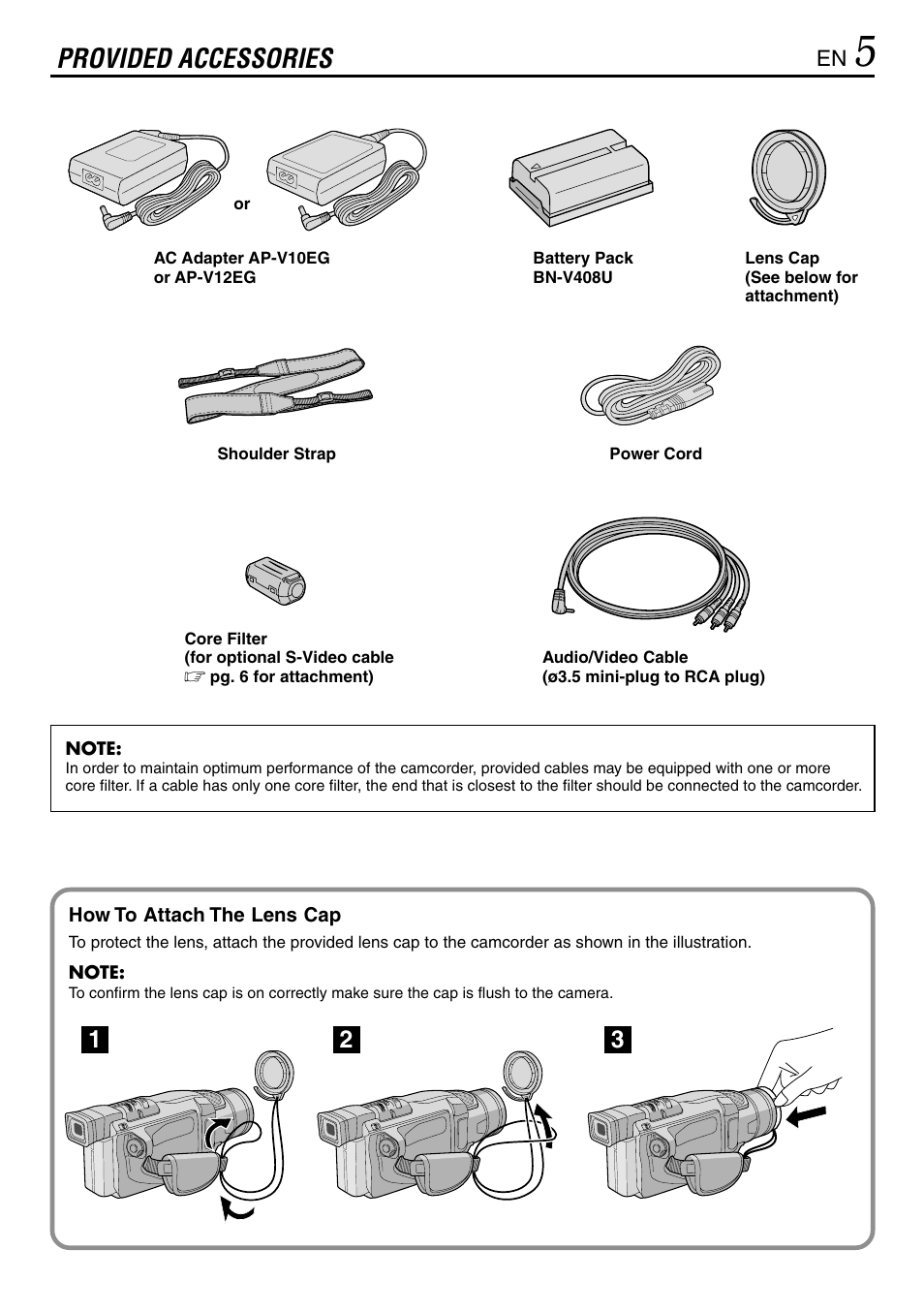 Provided accessories | JVC MINI DV GR-DVL120 User Manual | Page 5 / 64