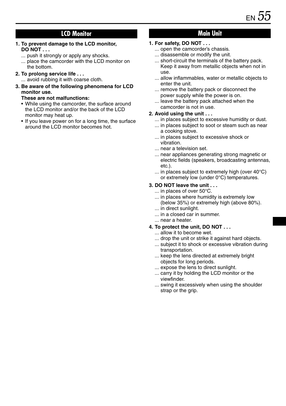 Lcd monitor, Main unit | JVC MINI DV GR-DVL120 User Manual | Page 55 / 64