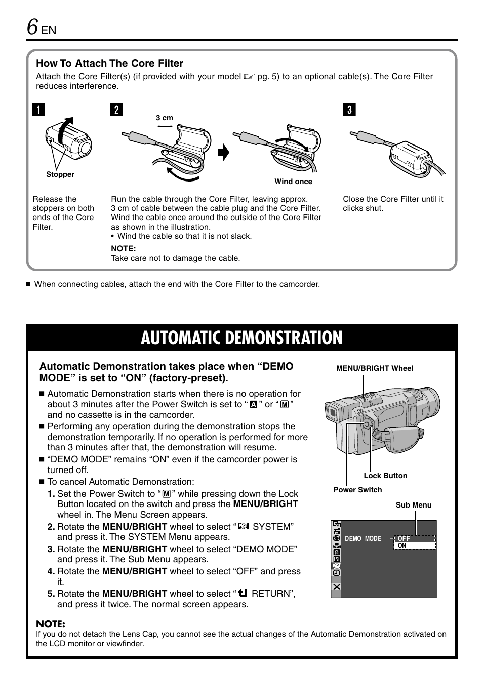 Automatic demonstration | JVC MINI DV GR-DVL120 User Manual | Page 6 / 64