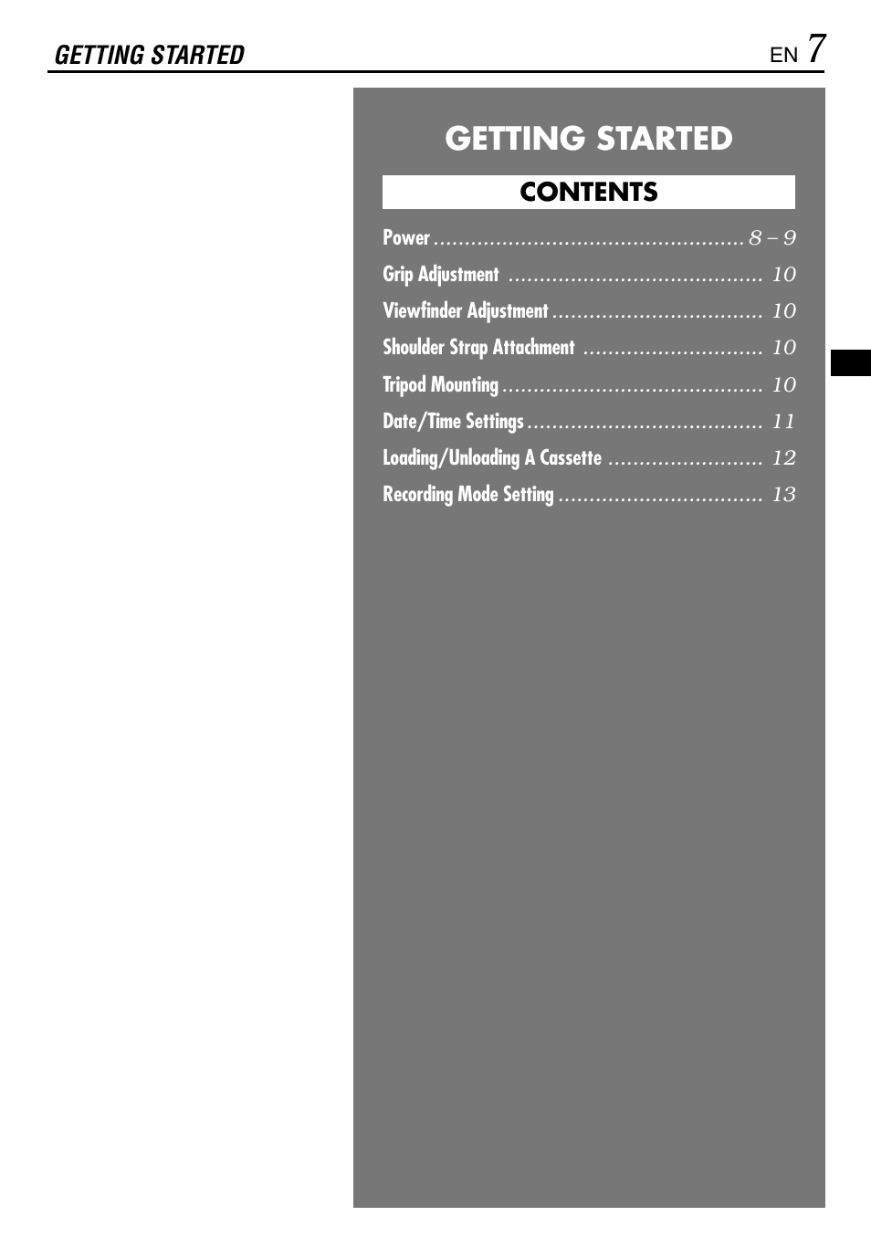 Getting started | JVC MINI DV GR-DVL120 User Manual | Page 7 / 64