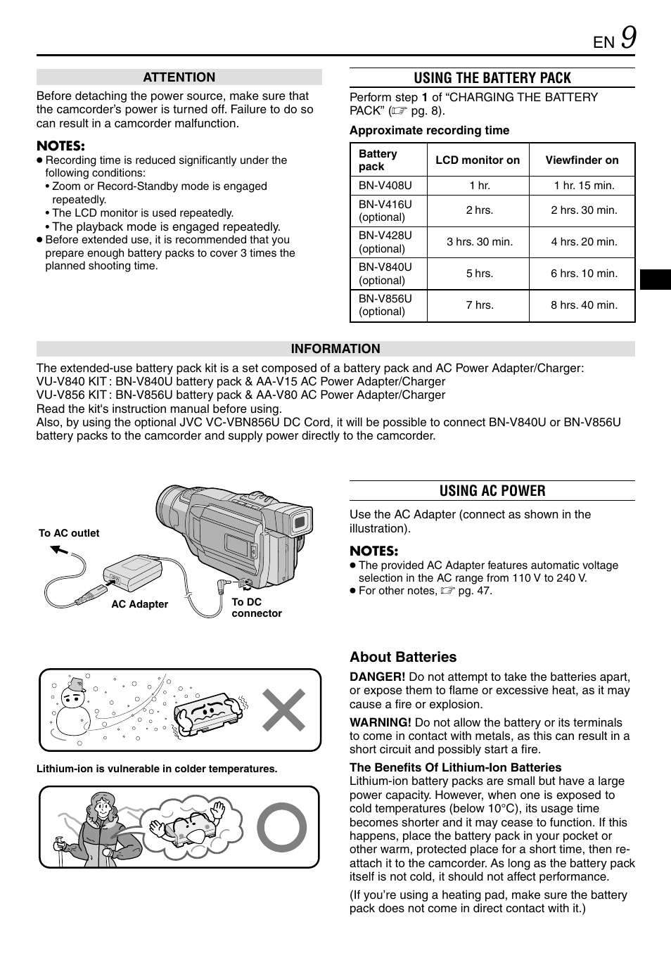 JVC MINI DV GR-DVL120 User Manual | Page 9 / 64