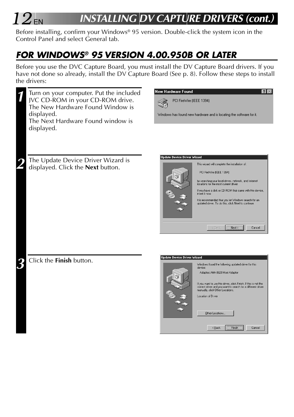 Installing dv capture drivers (cont.) | JVC VIDEO NAVIGATOR GV-DV1000 User Manual | Page 12 / 26