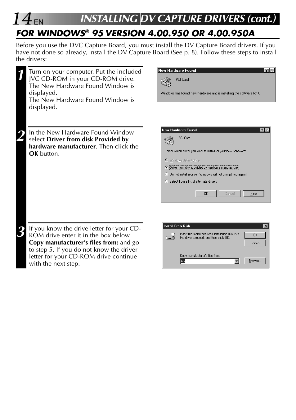 Installing dv capture drivers (cont.) | JVC VIDEO NAVIGATOR GV-DV1000 User Manual | Page 14 / 26