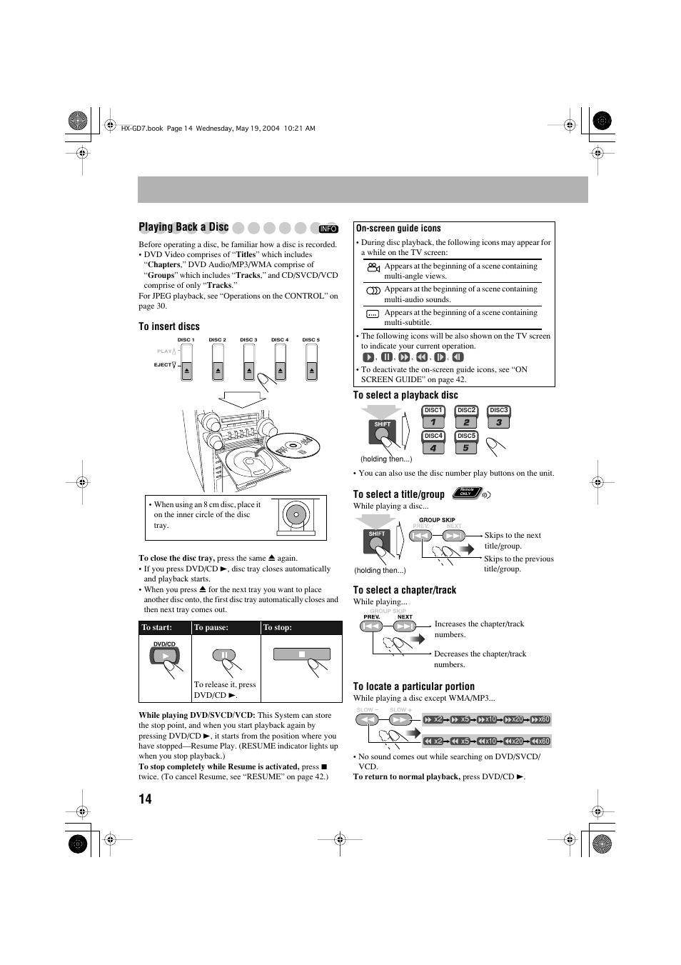 Playing back a disc | JVC HX-GD7 User Manual | Page 18 / 60