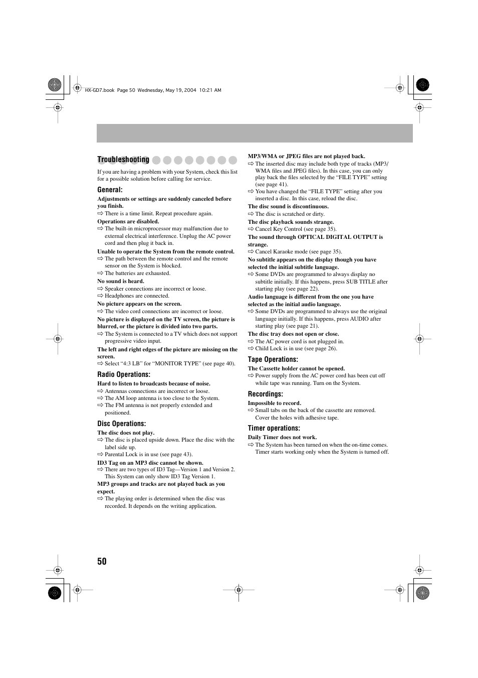 Troubleshooting | JVC HX-GD7 User Manual | Page 54 / 60