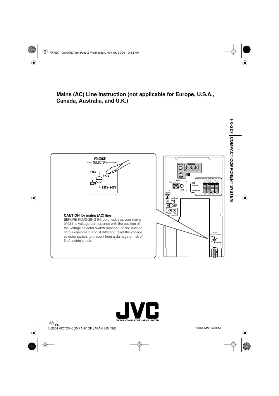 Hx-gd7 compact component system, Voltage selector | JVC HX-GD7 User Manual | Page 60 / 60