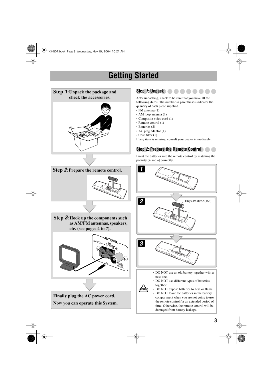 Getting started | JVC HX-GD7 User Manual | Page 7 / 60