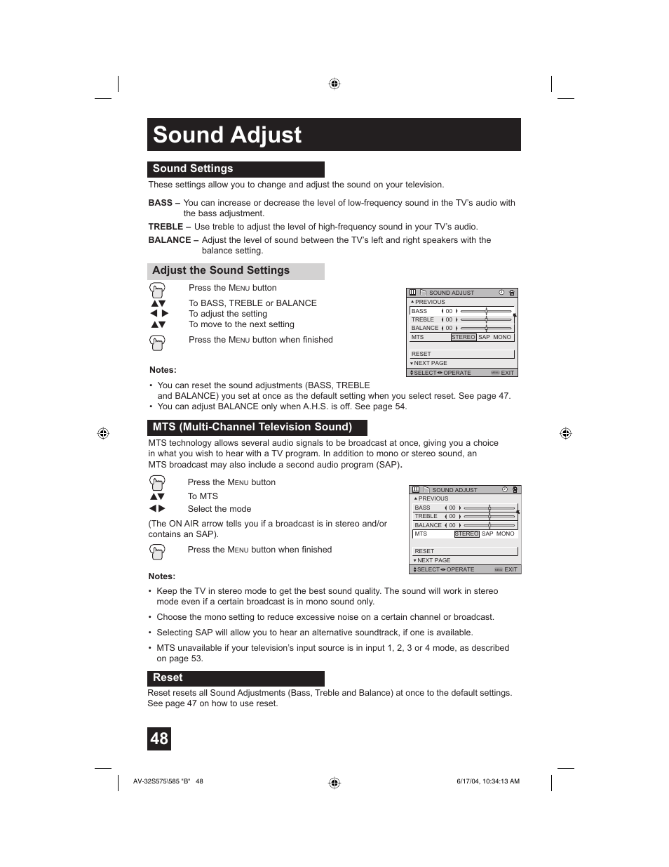 Sound adjust | JVC LCT1638-001B-A User Manual | Page 48 / 64