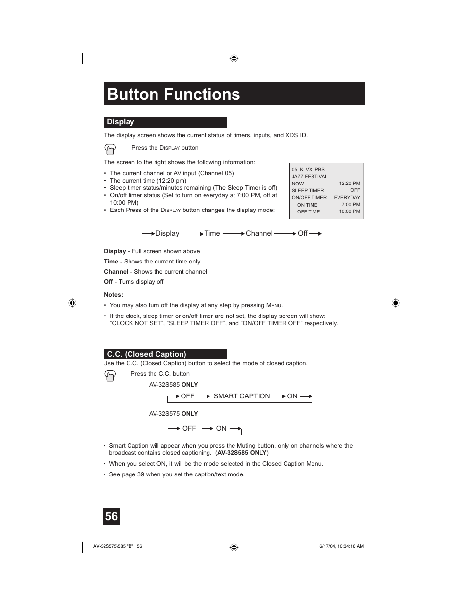 Button functions | JVC LCT1638-001B-A User Manual | Page 56 / 64