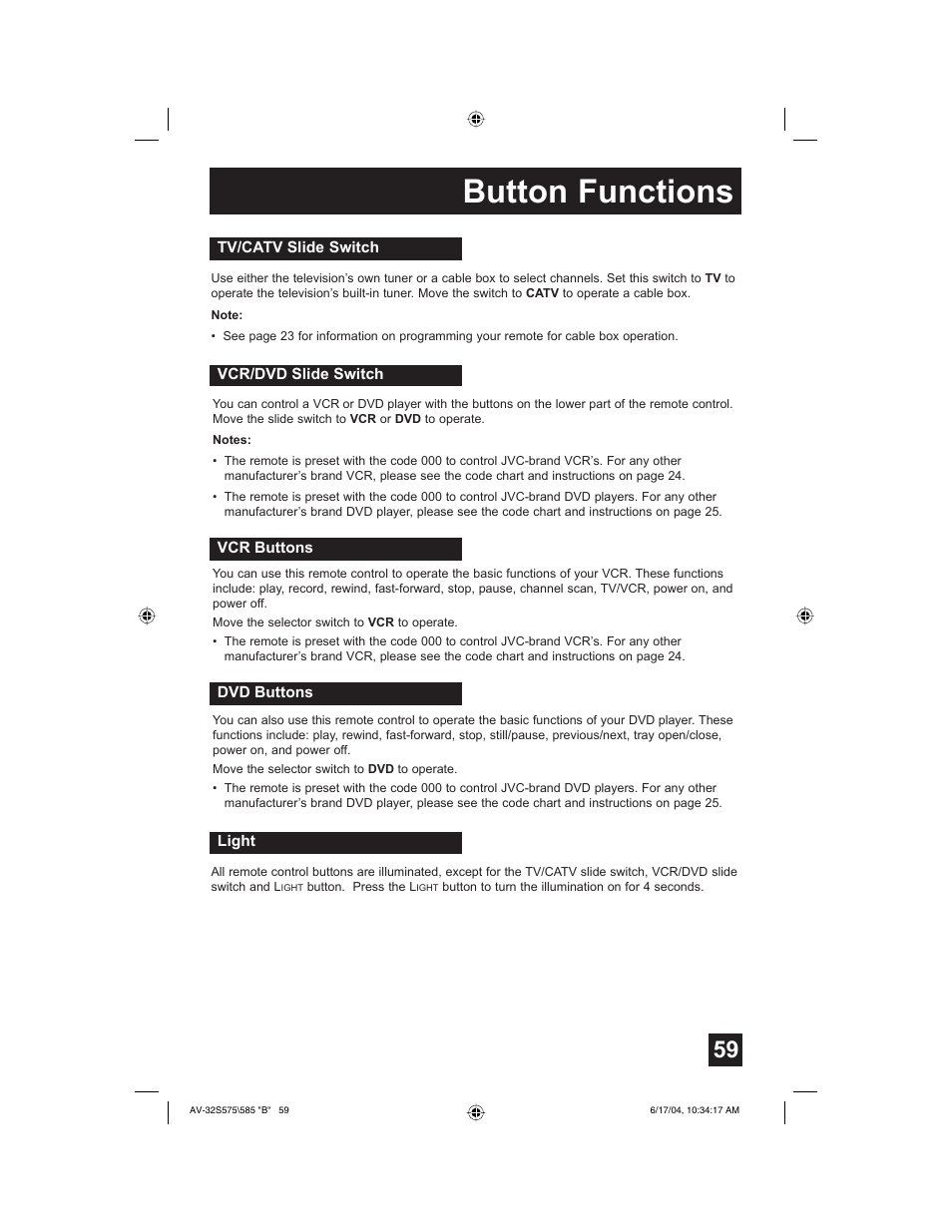 Button functions | JVC LCT1638-001B-A User Manual | Page 59 / 64
