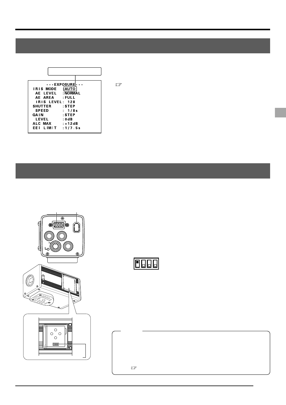 Réglages et paramètres de prise de vue, Réglage de l’objectif, Réglage du moniteur | On off 1 2 3 4 | JVC KY-F1030U User Manual | Page 121 / 148