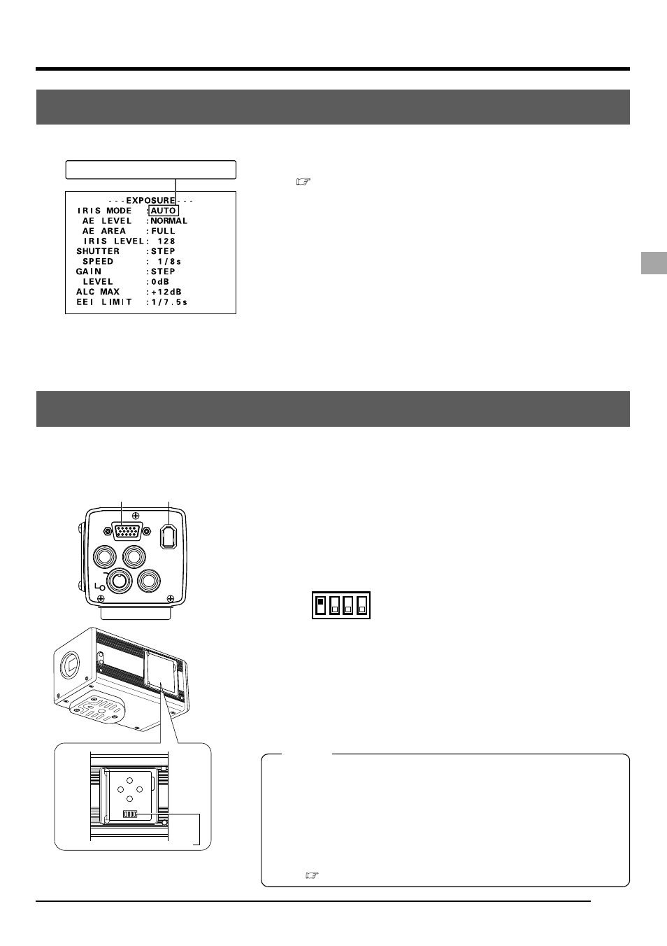 Einstellungen für die aufnahme, Objektiveinstellungen, Monitoreinstellung | On off 1 2 3 4 | JVC KY-F1030U User Manual | Page 73 / 148