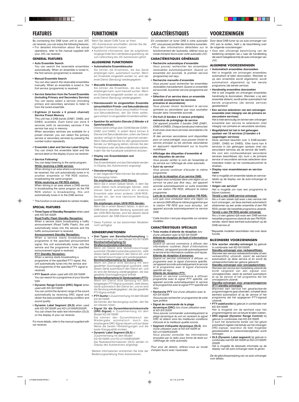 Funktionen, Features, Caractéristiques | Voorzieningen | JVC KT-DB1000 User Manual | Page 2 / 4