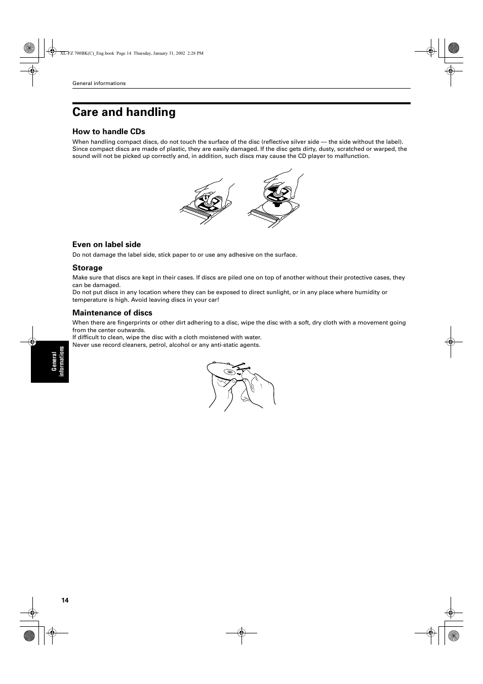 Care and handling | JVC XL-FZ700 User Manual | Page 36 / 39